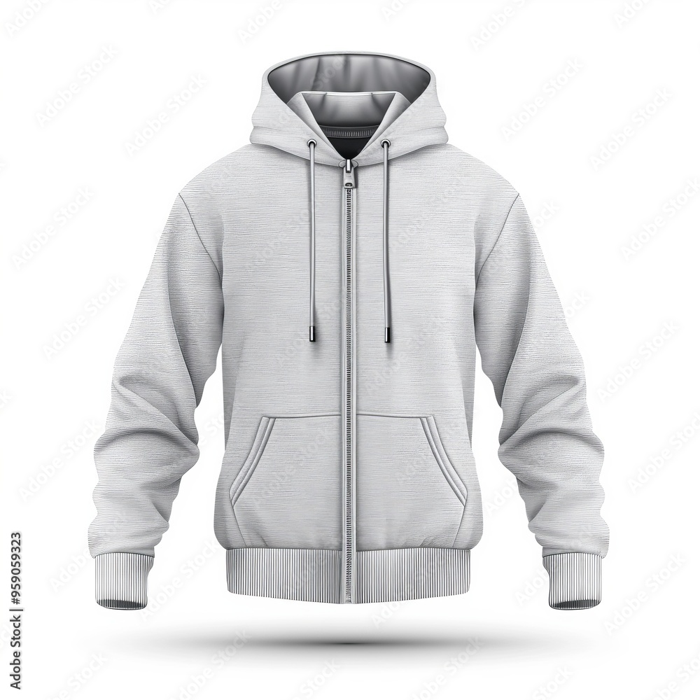 Hoodie with zipper, clothing element, photorealistic design, casual style, isolated on white background Hoodie with zipper, clothing element, photorealistic design, casual style, isolated on white background