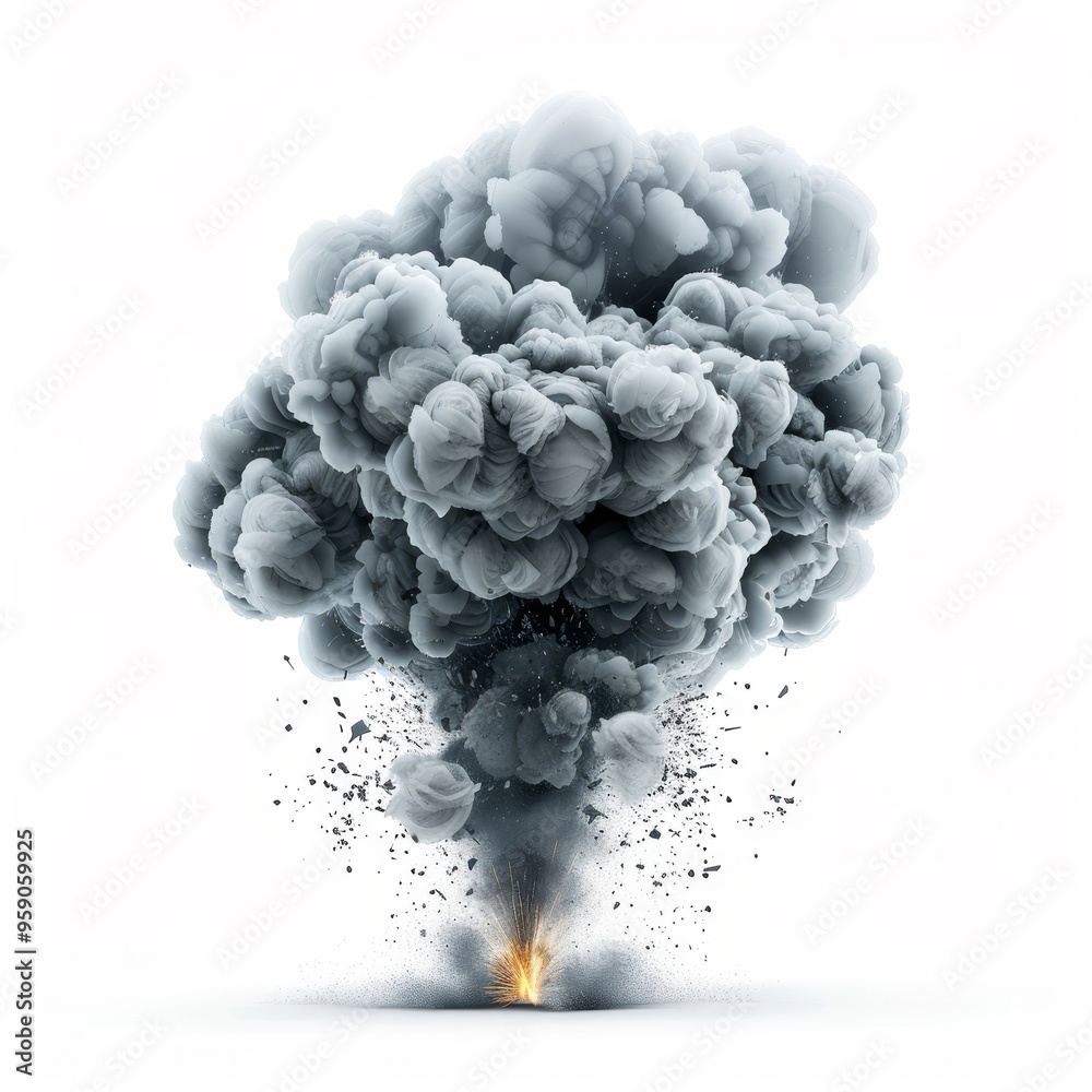 Massive explosion, disaster element, hand-drawn illustration, huge fireball and force, isolated on white background Massive explosion, disaster element, hand-drawn illustration, huge fireball and force, isolated on white background