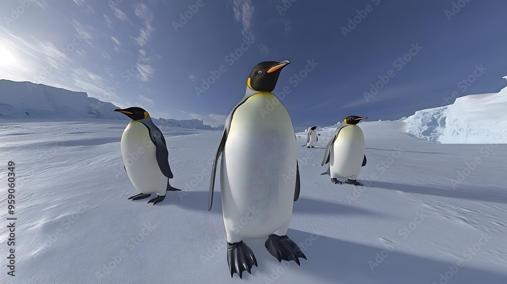 Fototapeta premium Emperor Penguins, Photo Realistic, Wallpaper, Cover and Screen for Smartphone, PC, Laptop, 9:16 and 16:9 Format