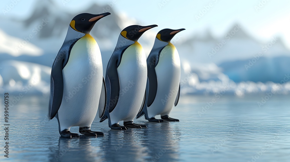 Fototapeta premium Emperor Penguins, Photo Realistic, Wallpaper, Cover and Screen for Smartphone, PC, Laptop, 9:16 and 16:9 Format