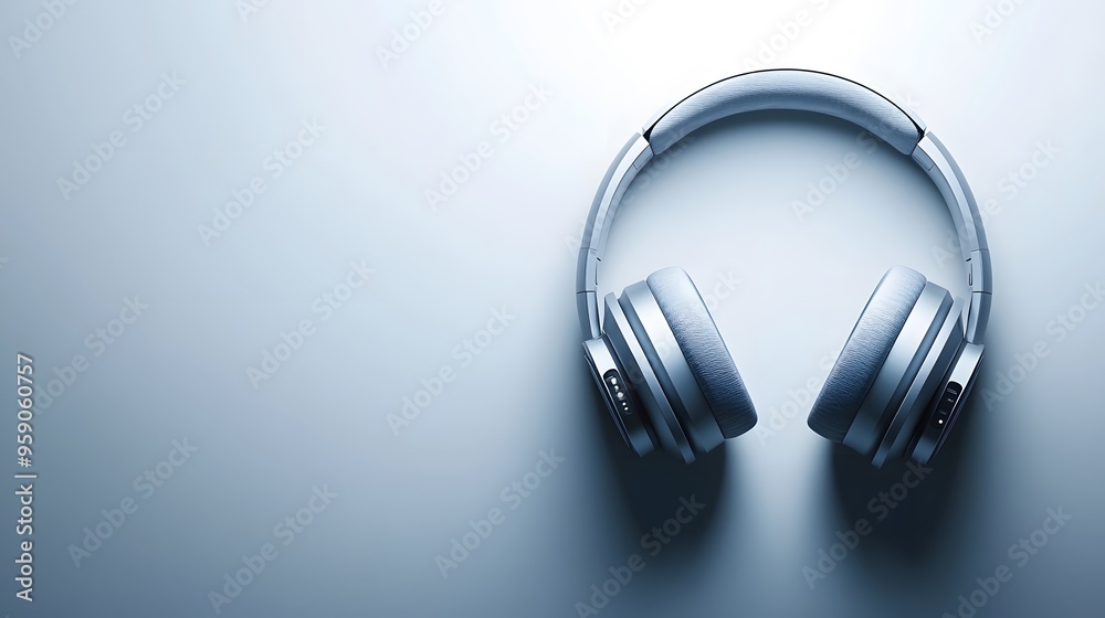 Modern Headphones: A pair of minimalist over-ear headphones with a clean design, floating against a white background, creating a sense of lightness.
