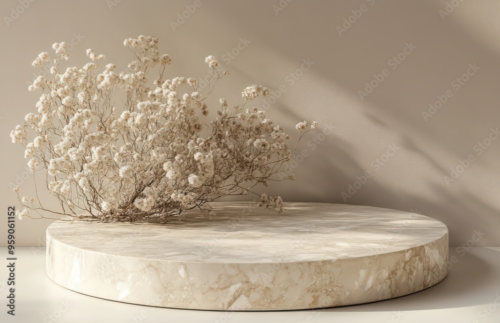Minimalist Still Life with Marble Slab and Dried Flowers Minimalist Still Life with Marble Slab and Dried Flowers