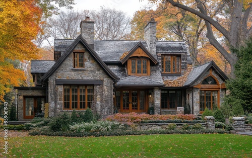 Rustic Stone House with Mature Trees and Landscaped Garden