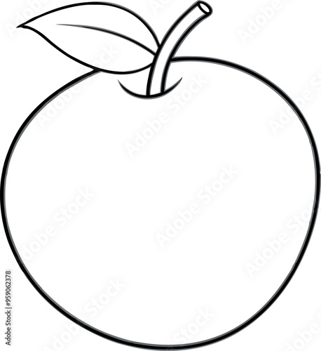 Simple Outline of an Apple with Leaf and Stem for Coloring and Educational Activities