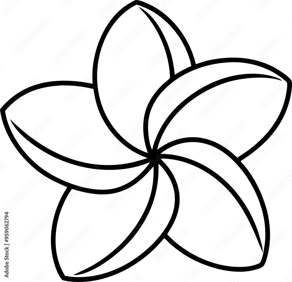 Simple Black and White Line Art of a Frangipani Flower Symbolizing Nature and Tranquility Simple Black and White Line Art of a Frangipani Flower Symbolizing Nature and Tranquility