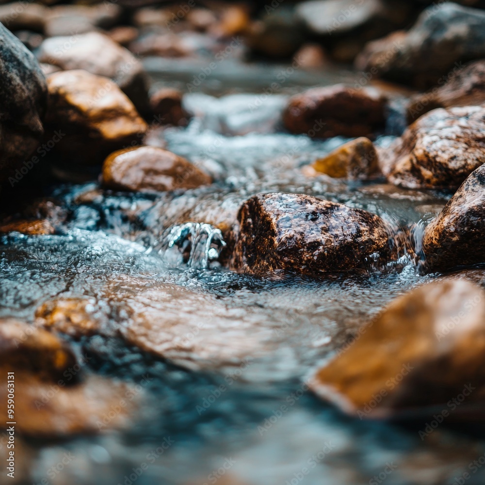 Close-up of a clear stream flowing over smooth, wet rocks. The water is sparkling and the rocks are a mix of brown and grey. Close-up of a clear stream flowing over smooth, wet rocks. The water is sparkling and the rocks are a mix of brown and grey.
