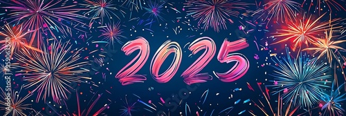 An eye-catching display of pink and purple fireworks marks the beginning of 2025. This vibrant spectacle fills the dark sky, creating a mood of excitement and jubilation.