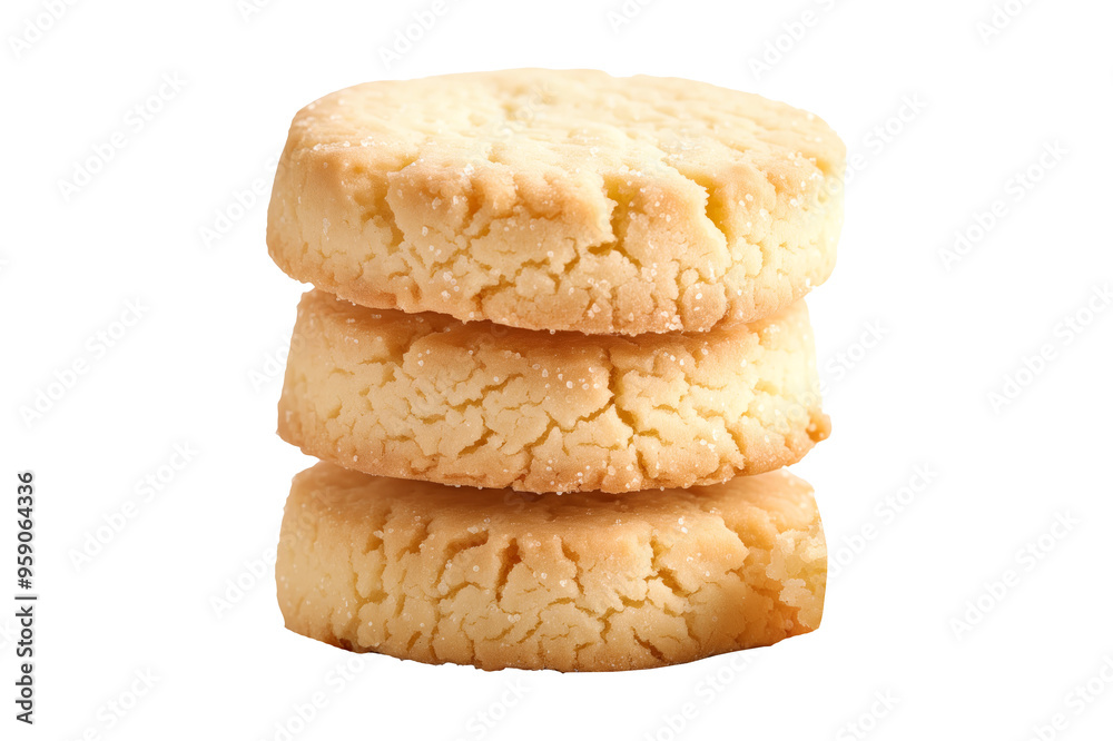 A delightful stack of three soft and crumbly butter cookies or Shortbread Cookie isolated on white transparent background. A delightful stack of three soft and crumbly butter cookies or Shortbread Cookie isolated on white transparent background.