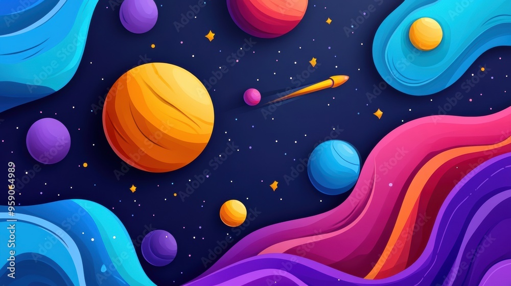 An illustration of planets and stars in space, AI An illustration of planets and stars in space, AI