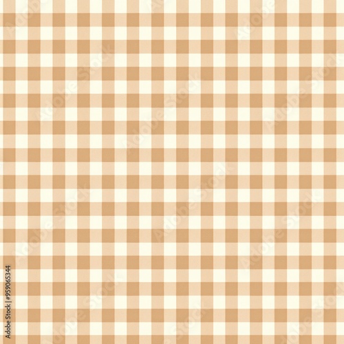 The gingham pattern on a Tan and white background 