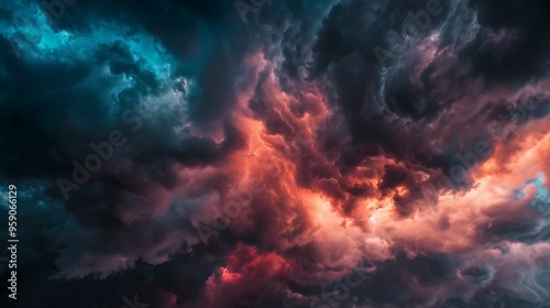 Abstract stormy clouds with vibrant purple and blue hues.