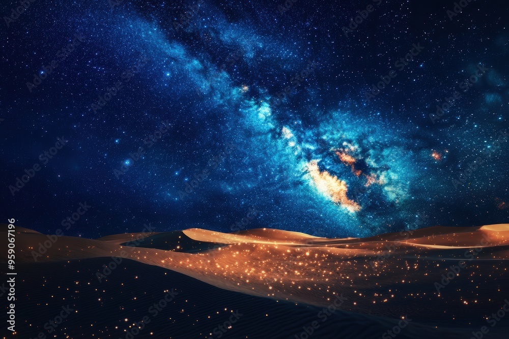Starry night sky above desert dunes. Starry night sky above desert dunes.