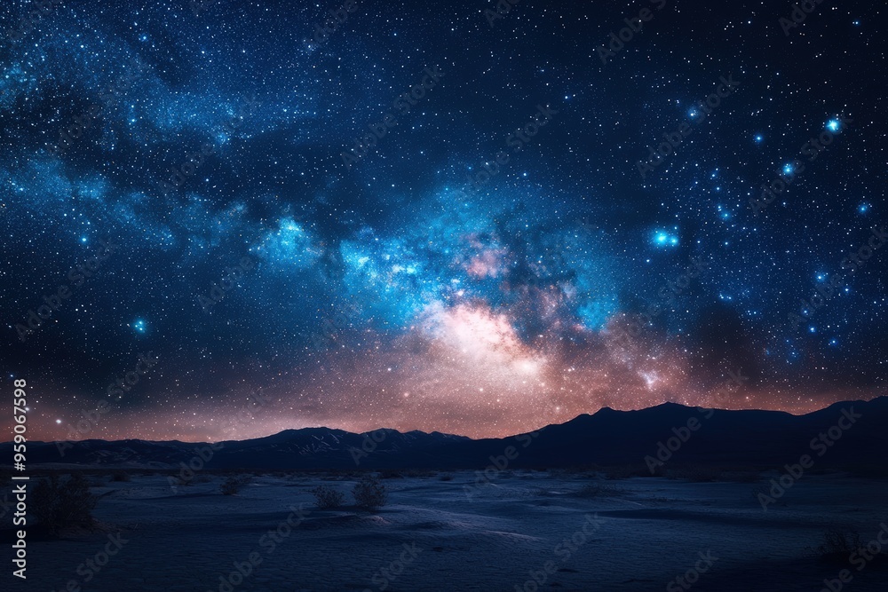 Fototapeta premium Milky Way over desert landscape.