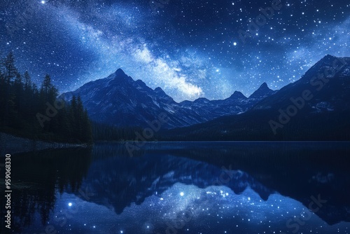 Wallpaper Mural Night sky, starry lake, reflecting mountains. Torontodigital.ca