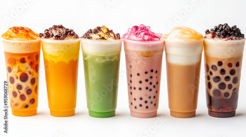 Cups of bubble tea isolated in a white background.