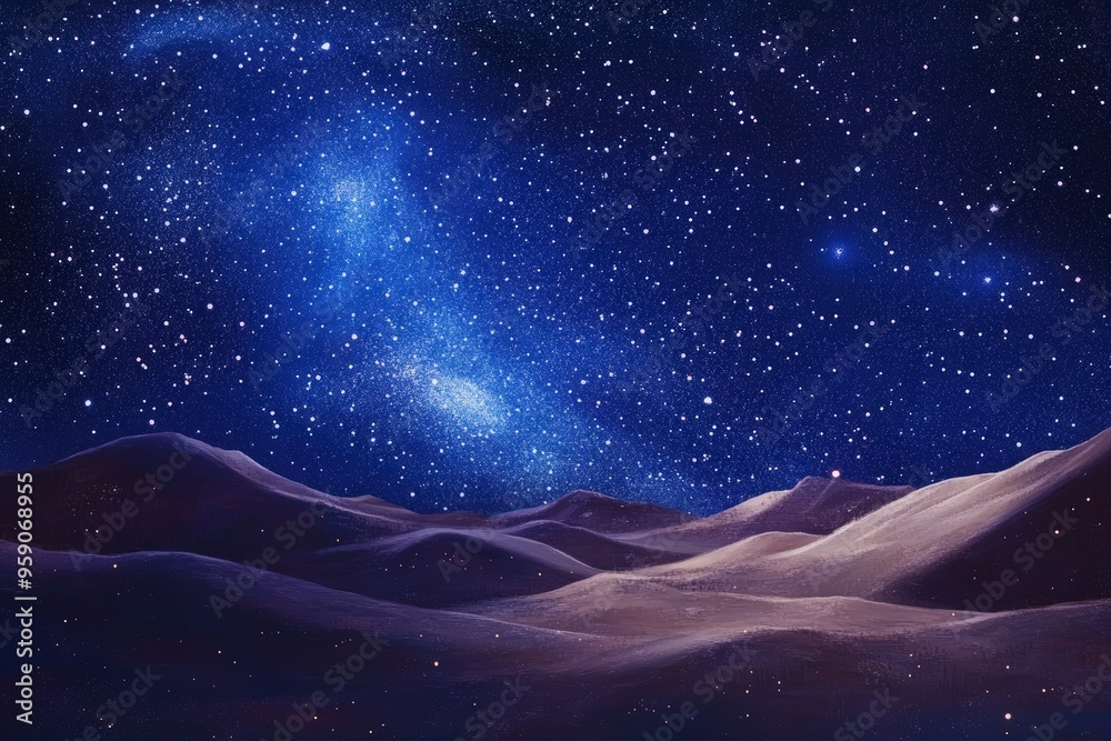 Fototapeta premium Starry sky over rolling hills.