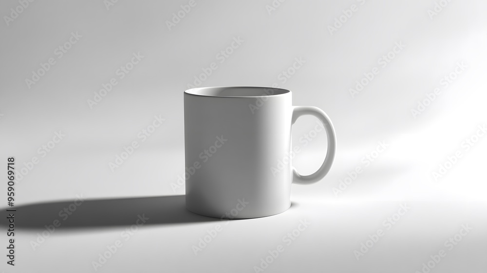 Fototapeta premium Simple Ceramic Mug: A single, unadorned ceramic coffee mug, centered on a white background, with a slight shadow for depth. 