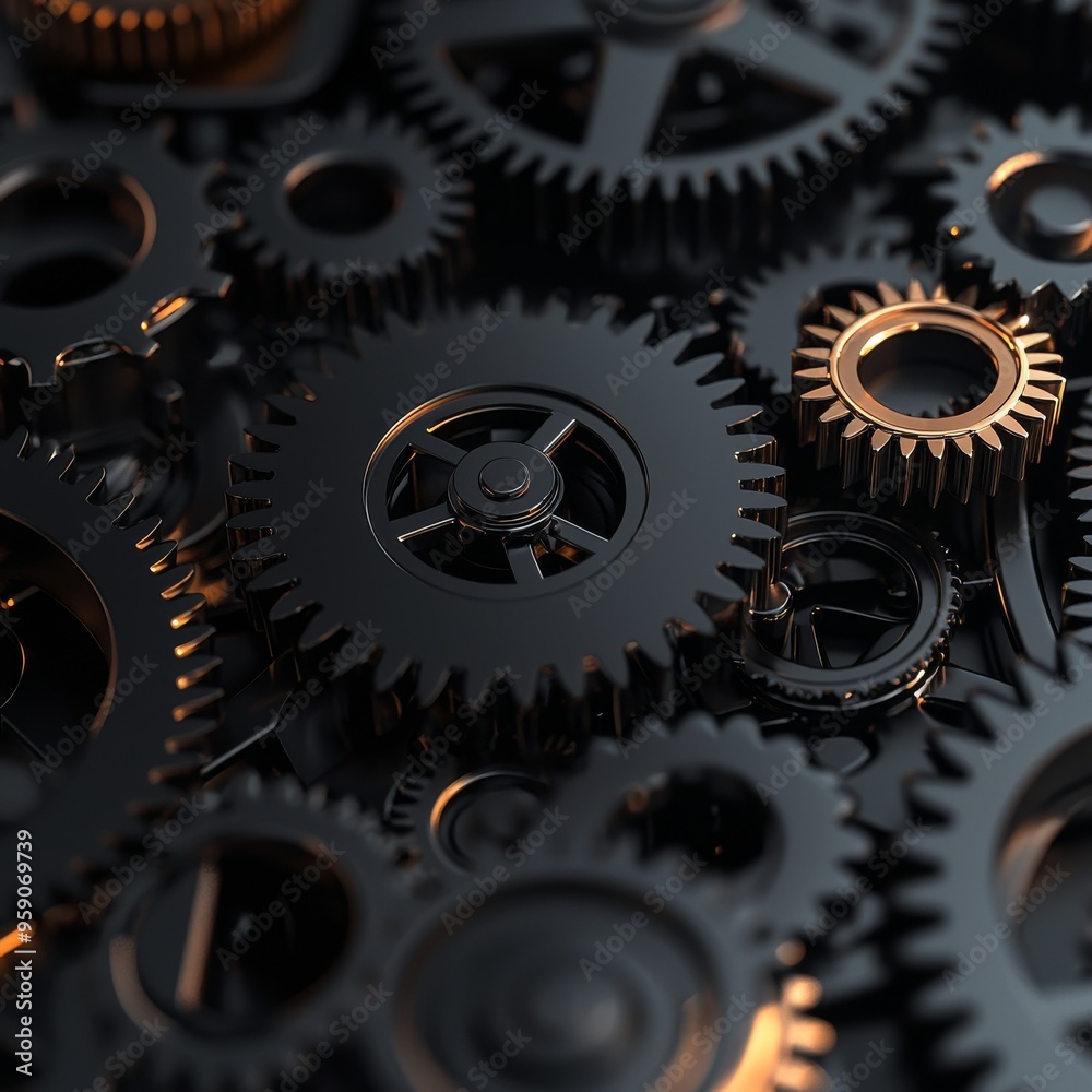 Close-up of interlocking black metal gears, symbolizing teamwork, precision, and intricate machinery. Close-up of interlocking black metal gears, symbolizing teamwork, precision, and intricate machinery.