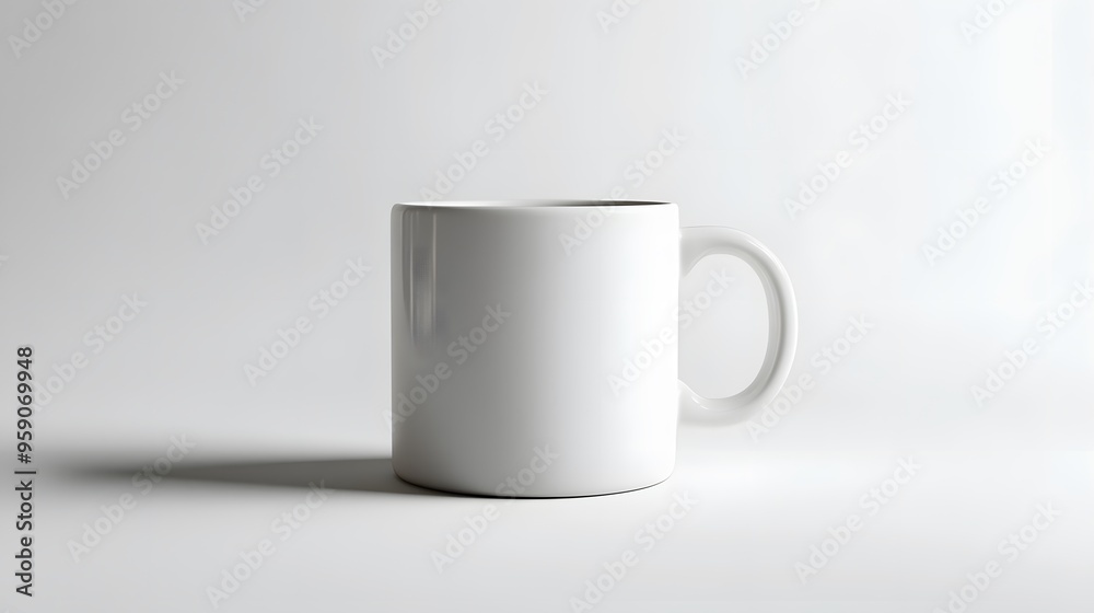 Fototapeta premium Simple Ceramic Mug: A single, unadorned ceramic coffee mug, centered on a white background, with a slight shadow for depth. 
