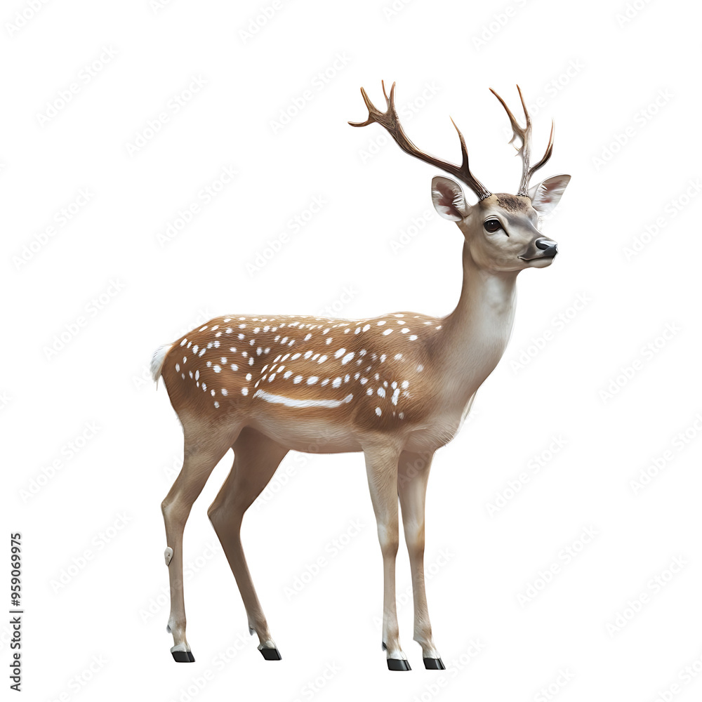 A graceful deer with slender legs and delicate antlers, standing alert, set against a transparent background. A graceful deer with slender legs and delicate antlers, standing alert, set against a transparent background.