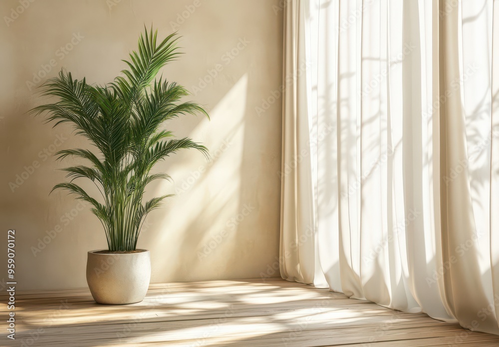 Bright Room with Light Wooden Flooring and Green Plant Bright Room with Light Wooden Flooring and Green Plant