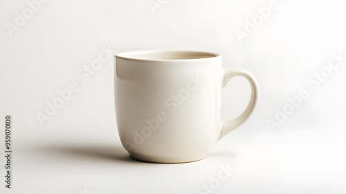 Simple Ceramic Mug: A single, unadorned ceramic coffee mug, centered on a white background, with a slight shadow for depth. 