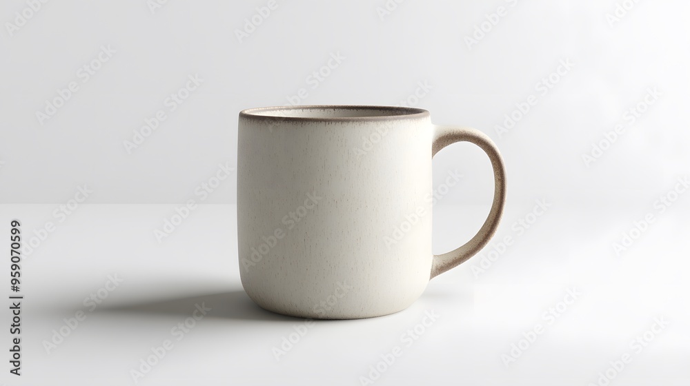 Fototapeta premium Simple Ceramic Mug: A single, unadorned ceramic coffee mug, centered on a white background, with a slight shadow for depth.