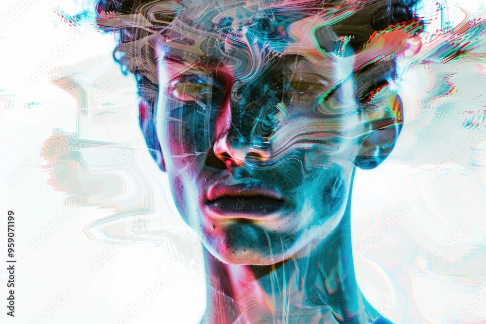 A digital painting of a man's face, ideal for use in graphics and design projects A digital painting of a man's face, ideal for use in graphics and design projects