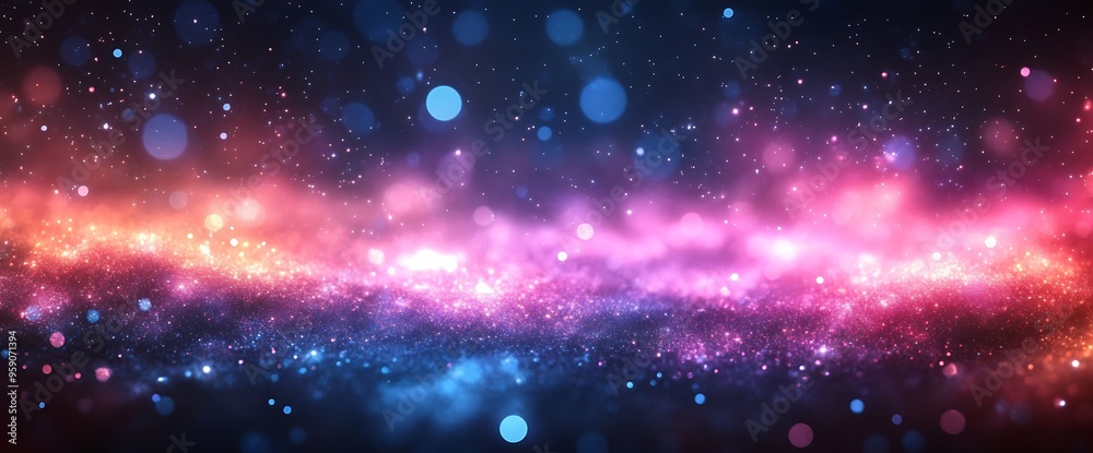 Abstract background with bokeh lights, nebula-like effect and sparkling dust particles. Abstract background with bokeh lights, nebula-like effect and sparkling dust particles.
