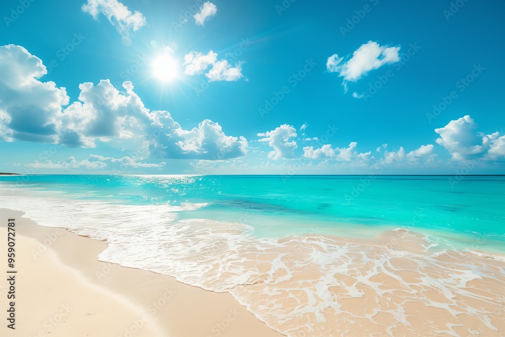 Sunny Beach with Turquoise Waters and Blue Sky Sunny Beach with Turquoise Waters and Blue Sky