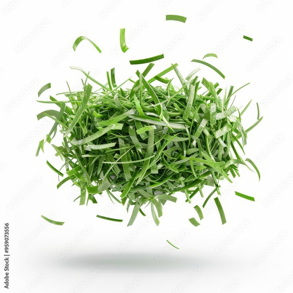 Shredded raw papaya, food and drink element, realistic 3D render, vibrant green, isolated on white background Shredded raw papaya, food and drink element, realistic 3D render, vibrant green, isolated on white background