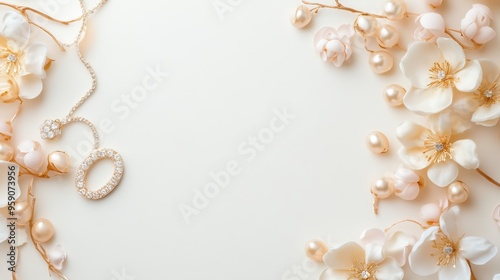 Wallpaper Mural Elegant white and gold background with jewelry and flowers, perfect for showcasing luxury products or a special occasion. Torontodigital.ca