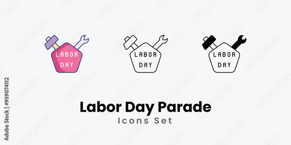 Labor Day Parade Icons thin line and glyph vector icon stock illustration Labor Day Parade Icons thin line and glyph vector icon stock illustration