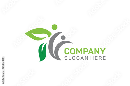 Healthy People Wellness Logo Design. Human leaf logo. Healthy Leaf, Natural Leaf, People Wellness Modern Logo, Health care Logo Design