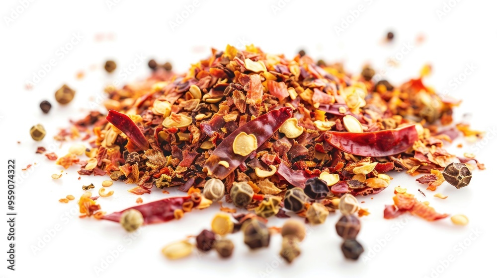 Pile of dried spices on a white background, ideal for food or cooking illustrations Pile of dried spices on a white background, ideal for food or cooking illustrations