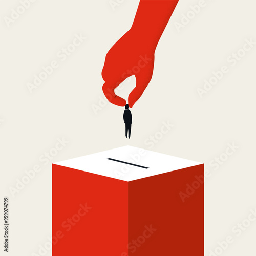 US presidential election vector concept illustration. Campaign banner, casting man into ballot box. Minimal design.