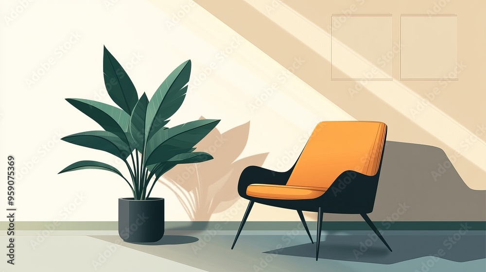 Modern Living Room With A Chair And A Plant Modern Living Room With A Chair And A Plant