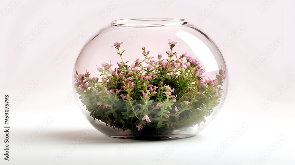 Thyme fragrant tiny and pink or white on a background color