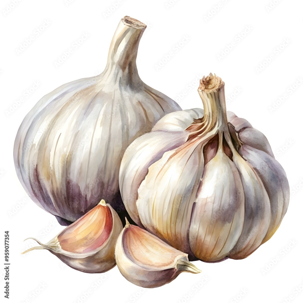 Obraz premium watercolor garlic on a white background