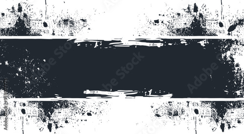 A textured black and white abstract illustration with bold brush strokes and a central horizontal bar, vector illustration.