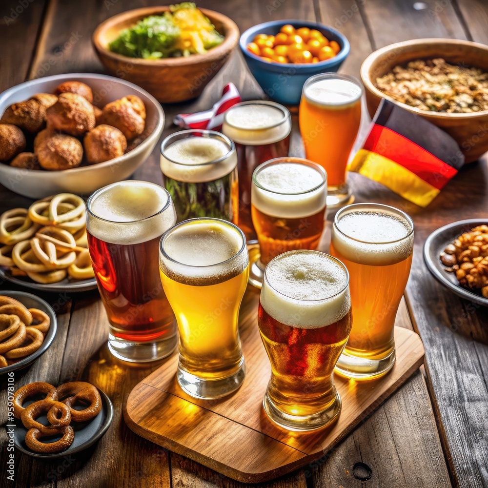 A cozy evening in the pub with assorted drinks and snacks on the table. Generative AI A cozy evening in the pub with assorted drinks and snacks on the table. Generative AI