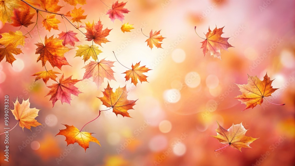 Falling autumn leaves create a vibrant display against a soft pink background. Generative AI Falling autumn leaves create a vibrant display against a soft pink background. Generative AI