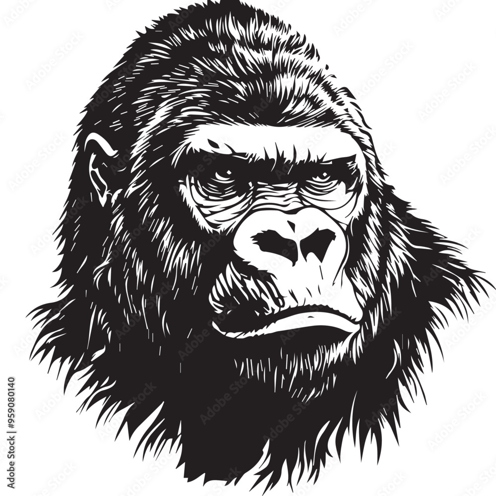 Gorilla in cartoon, doodle style . Image for t-shirt, web, mobile apps and ui. Isolated 2d vector illustration in logo, icon, sketch style, Eps 10, black and white. AI Generative