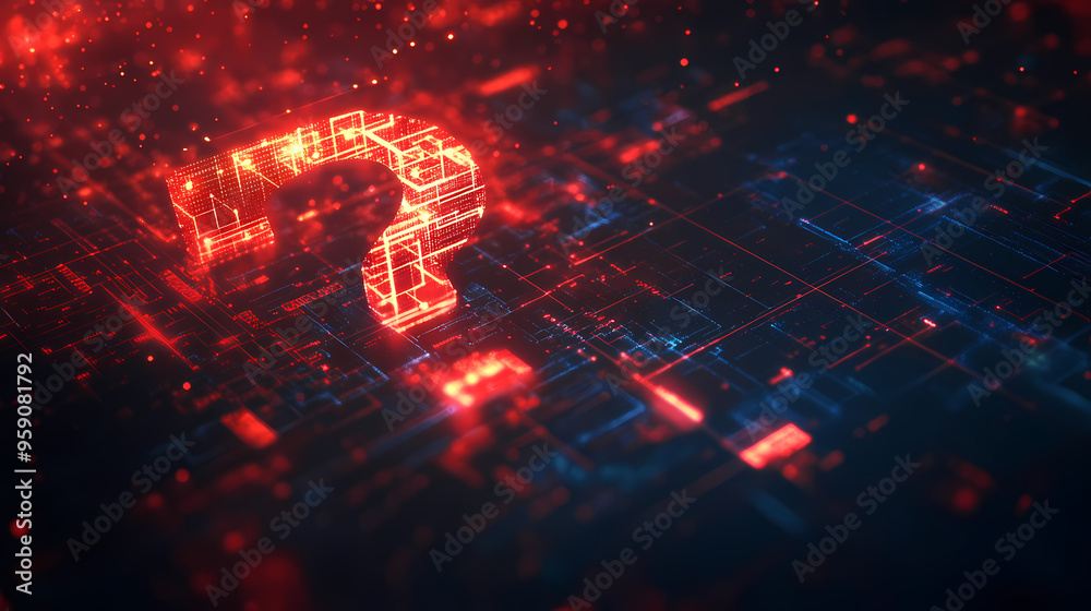 Digital technology design with red question mark