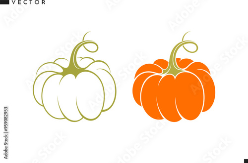 Abstract pumpkin silhouette. Outline style vegetables. Isolated pumpkins on white background. Thanksgiving day symbol