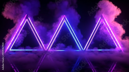 The background is a cloud formation enhanced by pink and blue neon frames with a triangle shape. photo