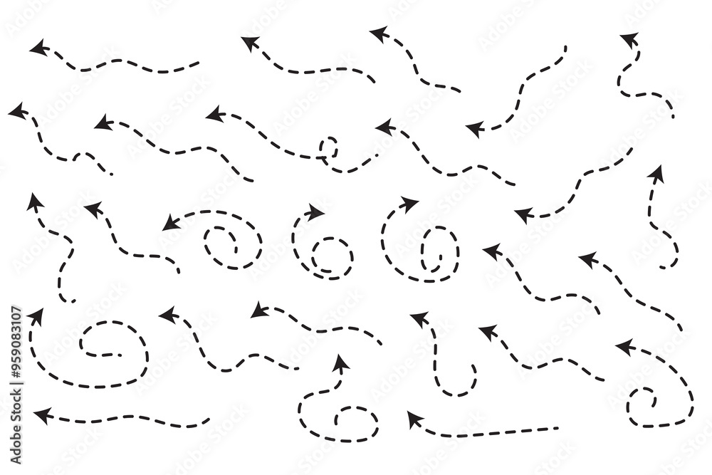 Curved dotted arrow. Zigzag arrow stripes design with dotted lines. Curved dotted arrow. Zigzag arrow stripes design with dotted lines.