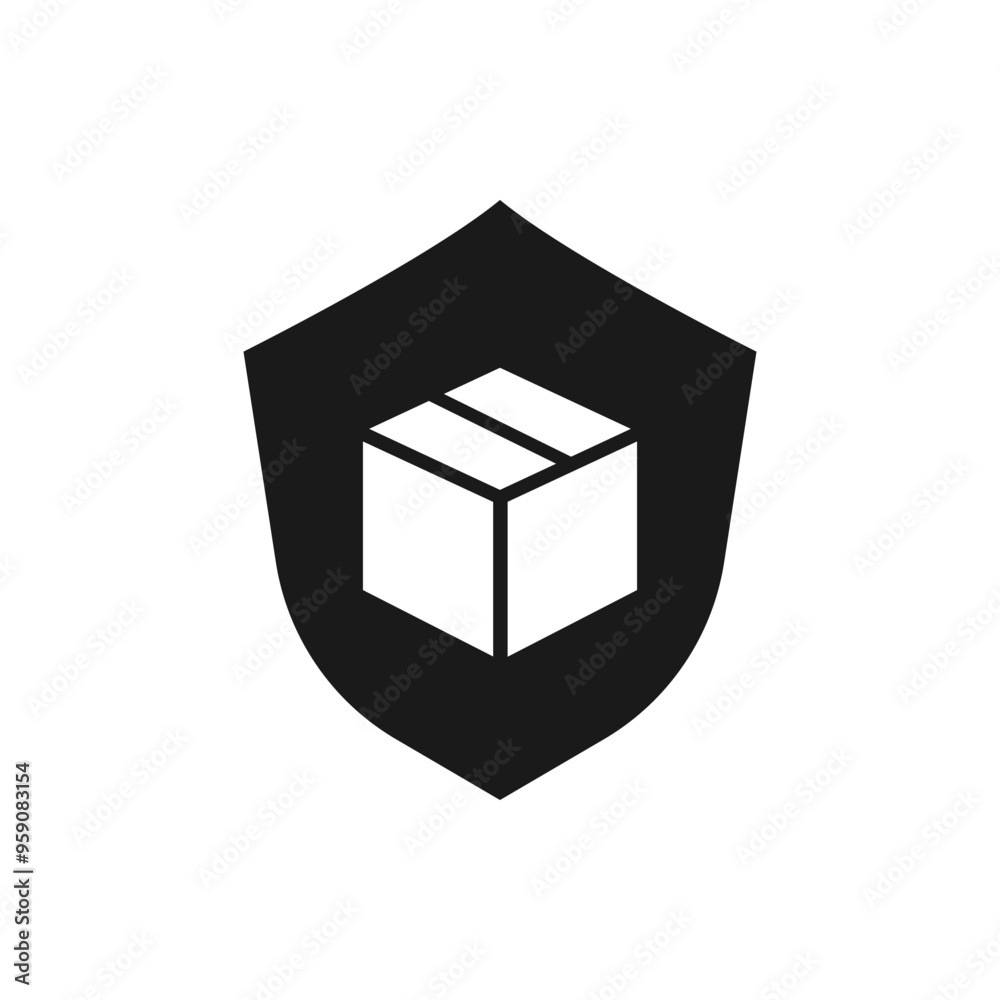 Package protection. Box and shield flat icon isolated on white background. Vector illustration Package protection. Box and shield flat icon isolated on white background. Vector illustration