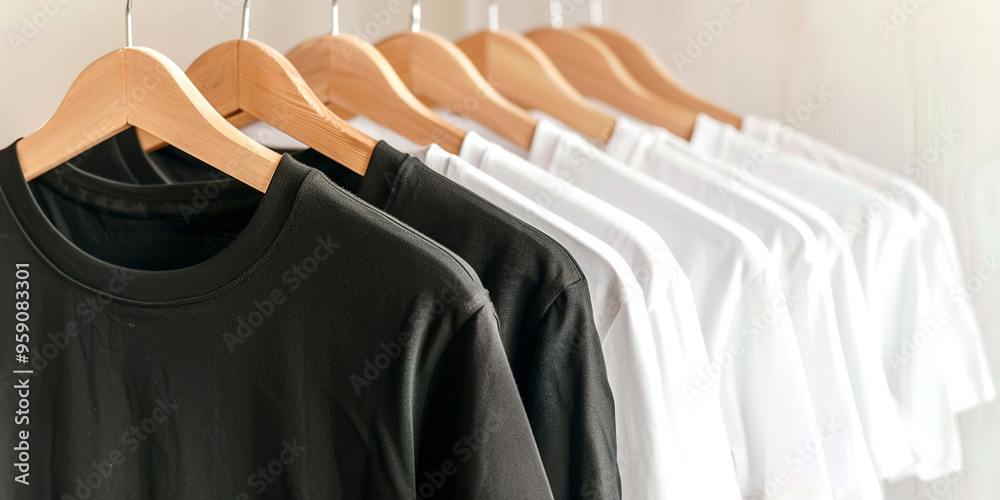 Obraz premium T-shirt mockup hanging on hangers