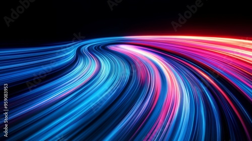 Swoosh background with blue, purple, and turquoise swirls. 3D rendering.